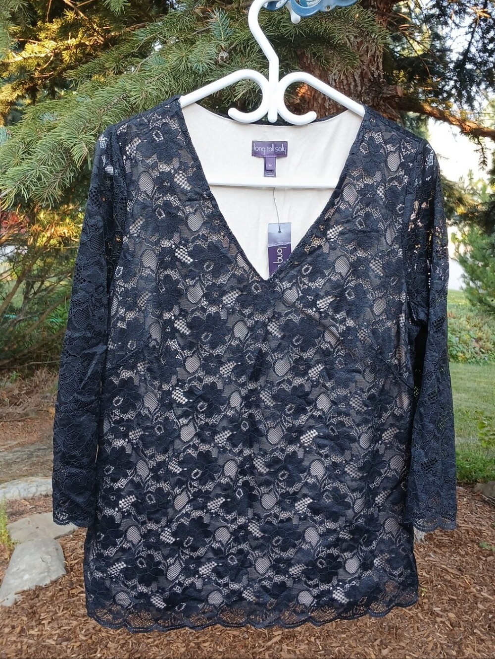 Long Tall Sally Black Lace Top Medium NEW